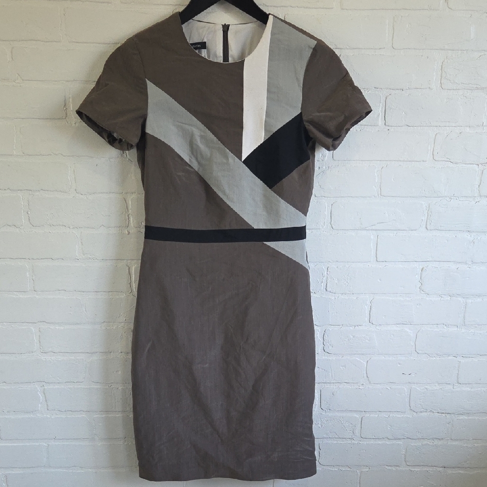 Taupe Geometric Sheath Dress - Neutral Colorblock
